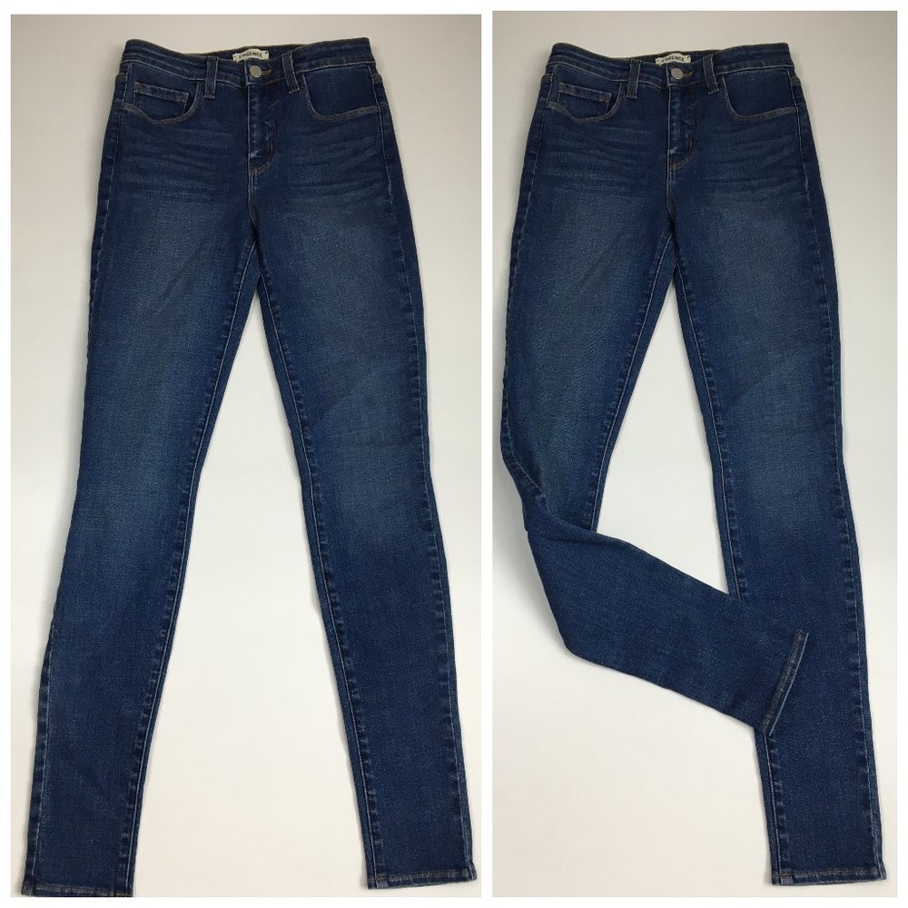 NWOT L'AGENCE Medium/Dark Wash MARGUERITE Logo Hardware 5 Pocket Skinny Jeans